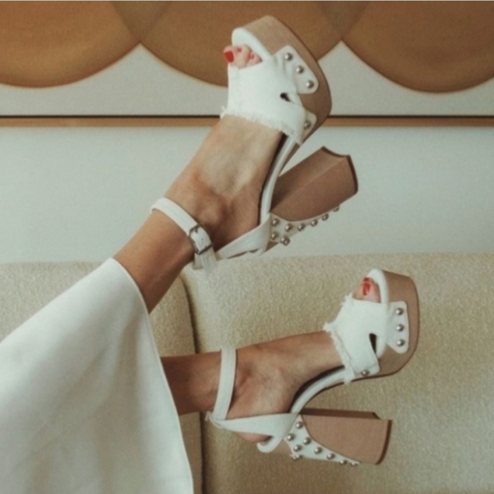 Gianni Bini x DANNIJO Daisy Denim Studded Platform Sandals - Picture 12 of 12